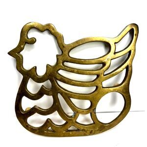 Rubel 82 Brass Trivet Vintage Chicken Hen Cutout Solid Brass Farmhouse Decor USA
